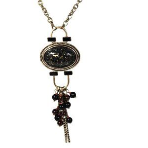Boho Inspired Brown Pendent with Dangles Gold Tone Chain 16 inch Necklace